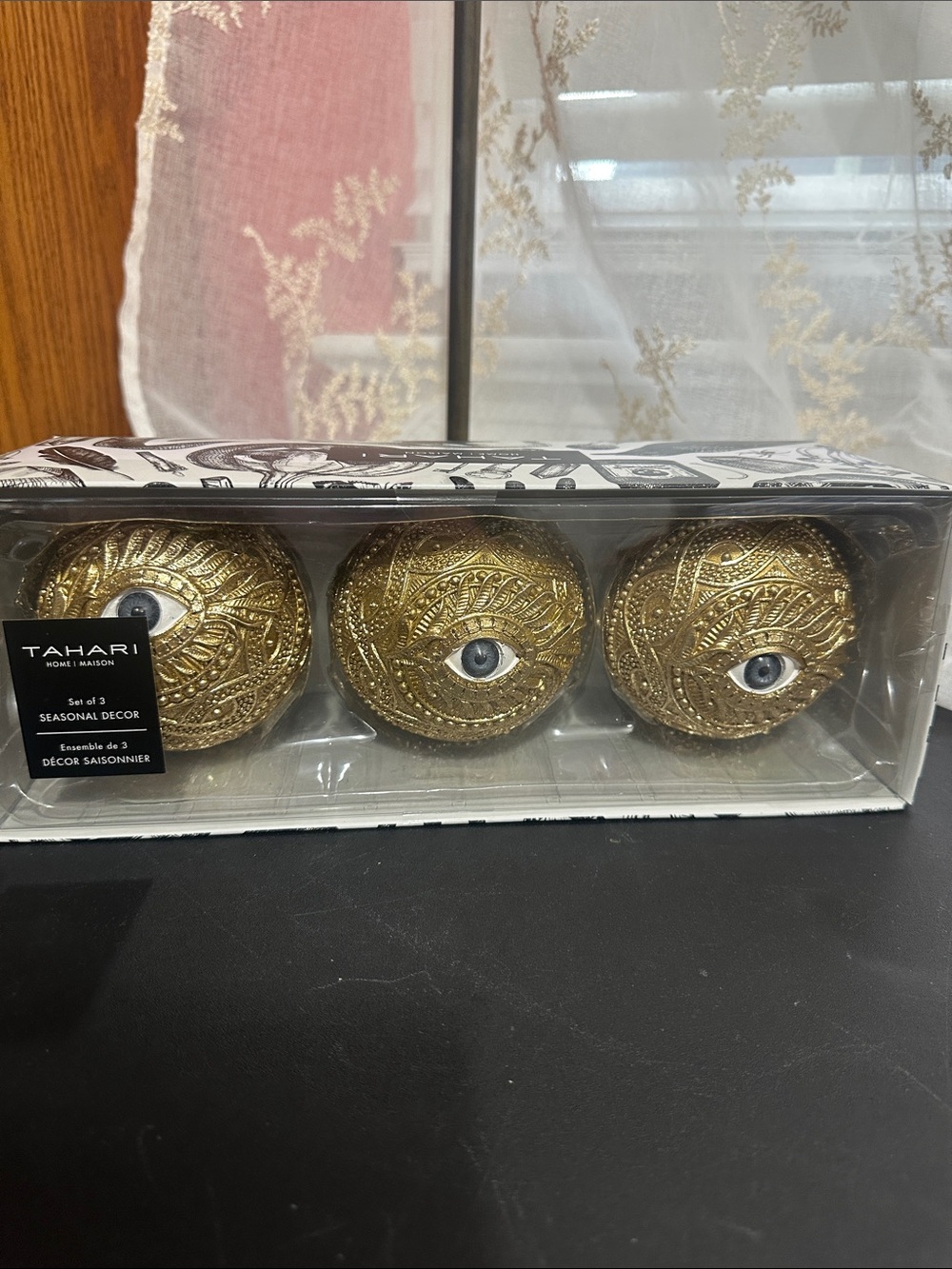 Tahari set of 3 evil eye gold decor balls